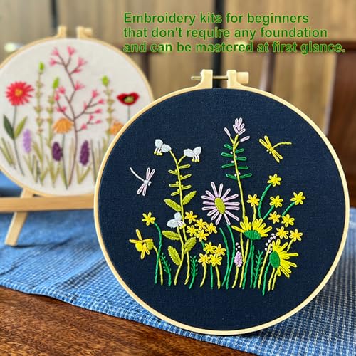 TINLOK Ideal Embroidery Kits for Beginners,Wildflower Garden Pattern, 8.4 inch,DIY Handmade Needlework Set,Hand Embroidery kit,Needlepoint Kits for Adults,Wonderful Gifts for Family or Female Friends - style: Floral