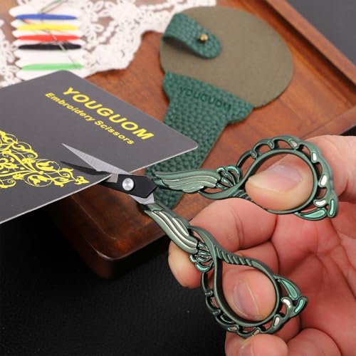 YOUGUOM Mini Crochet Scissors with Cover, Small Sewing Shears - color: Golden Green
