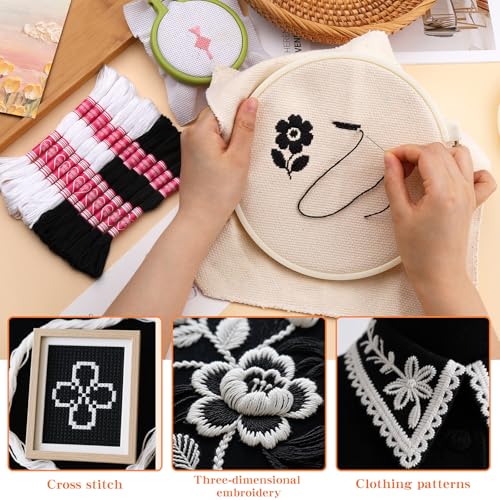 Embroidery Floss,12 Skeins Black and White Embroidery Thread - color: Black and White