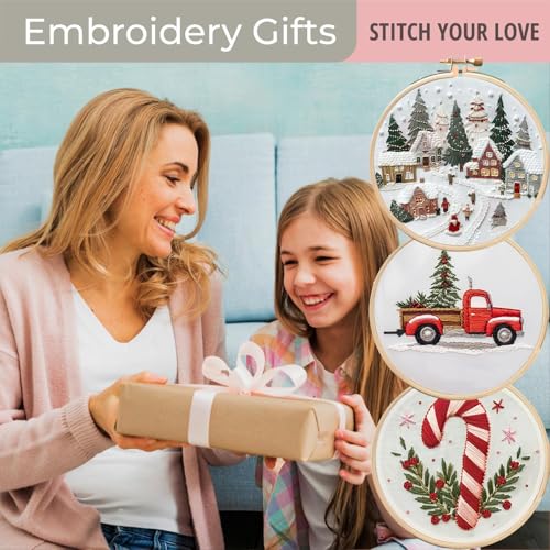 TINLOK Christmas Embroidery KIT,Adults DIY Handmade,Hand Embroidery Starter Kits with Stamped Embroidery Pattern,for Christmas Embroidery Kits for Adults Beginners Starter (E) - style: E