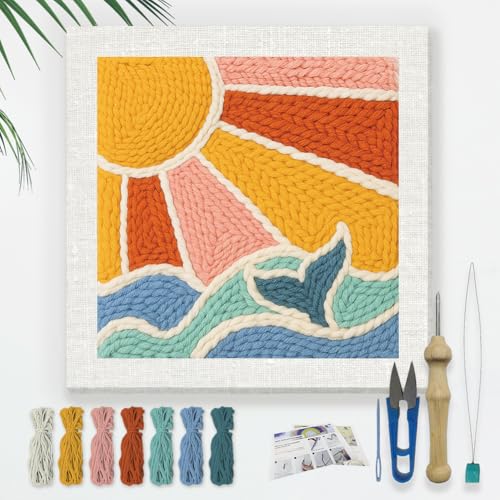 Doodlream Sun and Ocean DIY Punch Needle Embroidery Kit for Adult Beginner - color: Sun and Ocean