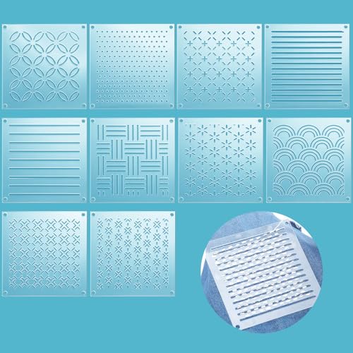 Colingmill 10 Sets Acrylic Sashiko Stencil 4.7 Inch Acrylic Embroidery Tool
