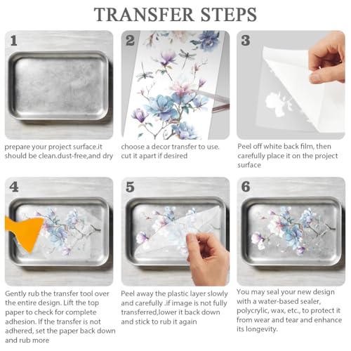 OLYCRAFT 3Pcs/Set Vintage Flowers Rub on Transfers for Furniture and Craft 6x12 Inch Peony Furniture Decal Transfer Stickers Rub on Decal with 1pc Scraper for Cabinet Wardrobe Decoration - style: Peonies