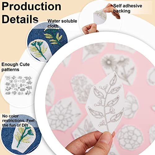 Lewtemi 50 Pcs Flowers Water Soluble Hand Sewing Stabilizers - color: Flowers