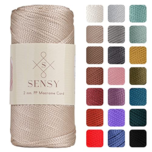 Sensy Premium 2mm 251 Yards Polyester Rope 100% Polypropylene Cord Macrame Cord 2mm Crochet Bag Cord Macrame Rope Crochet Thread Gift for Knitter (Latte) - color: Latte, size: 1 Skein