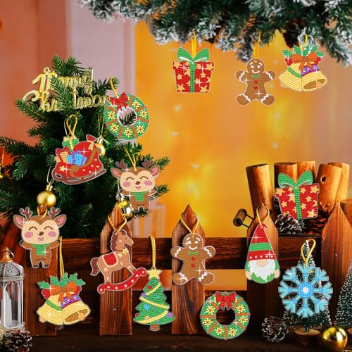 Realspring 20 Pcs Christmas Diamond Art Ornaments 5d Gingerbread Man Gnome - style: Classic