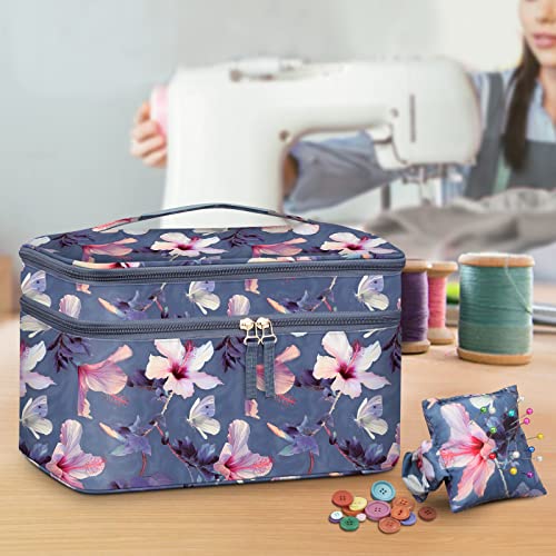 FINPAC Double-Layer Sewing Accessories Storage and Organizer Case Bag - color: Blooming Hibiscus