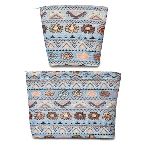 Bohemian Makeup Bag Set Folk Style Cosmetic Bags Blue for Women - color: Bohemian Blue