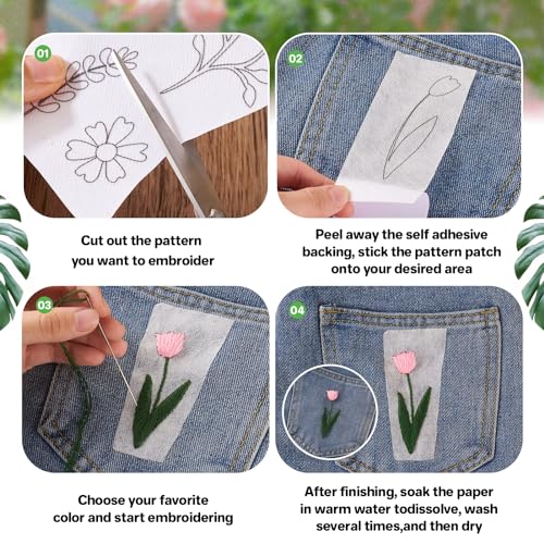 Magibeads 80Pcs Flower Leaf Water Soluble Stabilizer for Embroidery Floral Patterns Adhesive Stick and Stitch Embroidery Transfer Paper for Hand Sewing Beginners - color: Flower & Leaf
