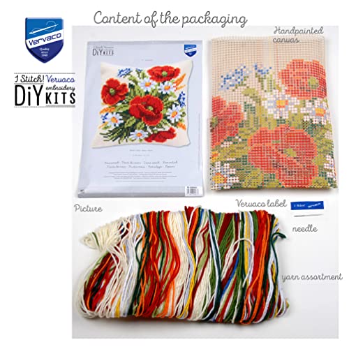Vervaco Flowers Cross Stitch Cushion, Multi-Colour - size: 40 x 40 cm