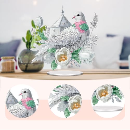 POETRYDRAW Diamond Art Ornament Desktop Kit Bird Flower, Stand Up Diamonds Painting Ornament for Adults, 5D DIY Special Diamond Gem Craft Tabletop Placement Board Kit - color: Flower Bird