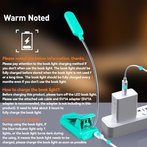 VAVOFO Rechargeable Book Light, Blue Light Blocking, Amber 1600K Clip On Reading Light, Eye Care 7 LEDs Kids Book Light for Reading in Bed with Power Indicator for Bookworms (Emerald Green) - size: 1-Pack Emerald Green