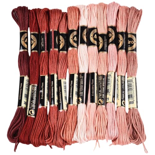 12 Skeins 6 Strands Red Brown Embroidery Thread for Hand Sewing - color: Light Red