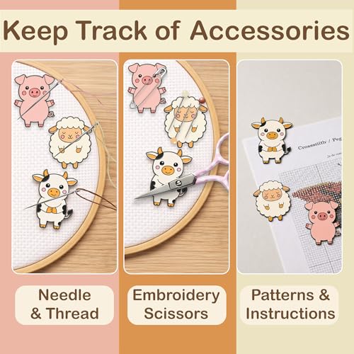 Kraftex Magnetic Needle Minder. Needleminder for Embroidery & Sewing. Cute Needlepoint Accessories. Magnetic Needle Holder for Cross Stitch. Cute Magnet Pin Gift - color: Farm Animals