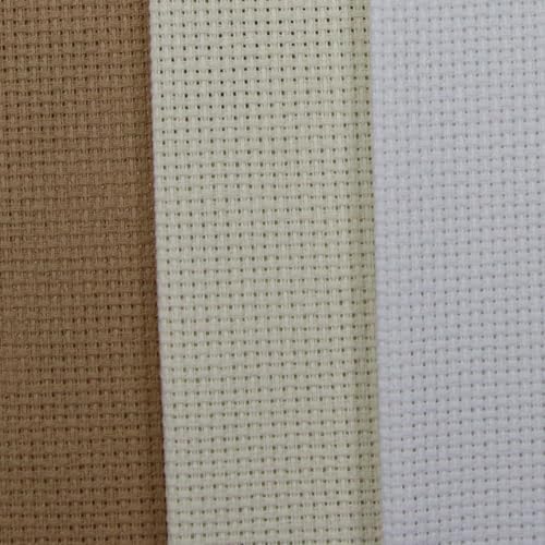 KCS 3 pc of 12" x 18" 14CT Counted Cotton Aida Cloth Cross Stitch Fabric (White+Cream+Khaki) - color: White+cream+khaki