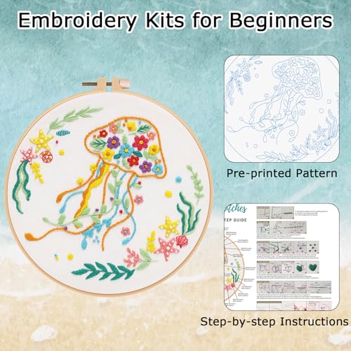 Louise Maelys Jellyfish Embroidery Kit for Beginners Adults - color: Jellyfish