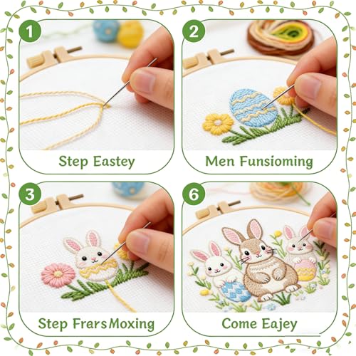 BoAn Rabbit Needlepoint Kit, Embroidery Starter Kit with Hoop & Threads - color: rabbit-3