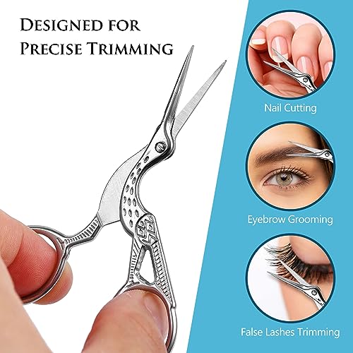 2-Pack Curved & Rounded Stork Scissors, Stainless Steel Professional Beauty Grooming Scissors for Eyebrows, Facial Hair, Dry Skin, Nose Hair.