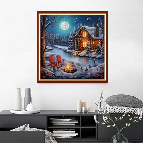 Findvoor Stamped Cross Stitch Kits for Beginners Full Range of Cross Stitching Embroidery Pattern for Adults, 11CT DIY Needlepoint Embroidery Starter Kits-Night View 17.7x17.7 inch - color: StampedKits 01