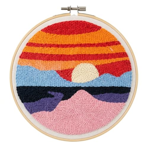 Meoe&heome Punch Needle Kit for Beginners, DIY Embroidery Set with 20+ Patterns(Mountain Dusk02) - color: Mountain Dusk02