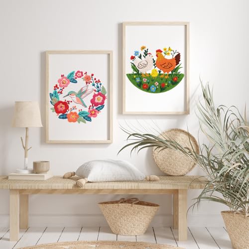 Louise Maelys Chicken Embroidery Kit for Beginners Farmhouse DIY - color: lawn