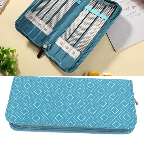 Knitting Needle Case Portable Storage Organizer Bag Rhombus Lattice Pattern for 20CM Sweater Knitting Needles, Lightweight and Craft Tool Holder for Knitting Supplies