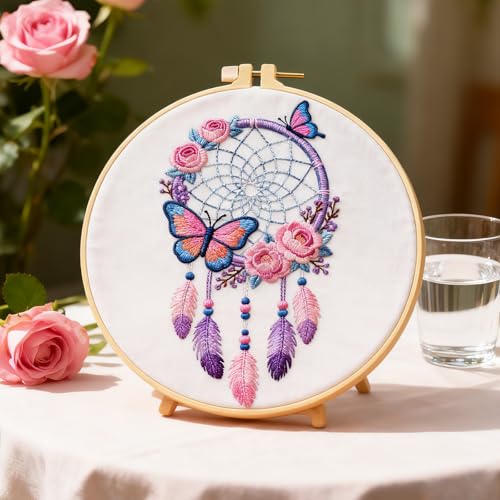 BEUNITONE 4 Set Dream Catcher Embroidery Kit for Beginners 7.9"x7.9" - style: D-Dreamcatcher