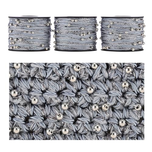 Artisanal Yarn Collection Multifiber Fancy Yarn for Knitting Crocheting Crafts DIY, Set of 3 Rolls (Cool Blue with Silver Beads) - color: Cool Blue with Silver Beads