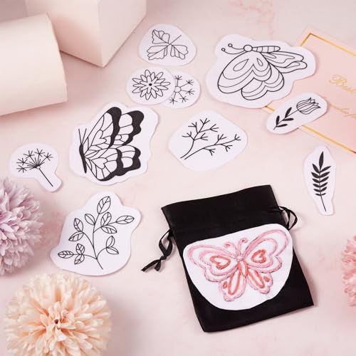 Magibeads 64 Patterns Butterfly Flower Water Soluble Embroidery Patterns Spring Theme Stick and Stitch Transfer Embroidery Paper for Adult Beginners Hand Sewing Starter Kit - color: Flower & Butterfly #2