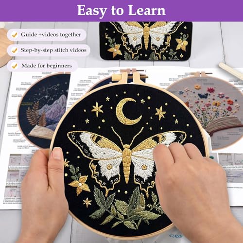 FEIYUENO 3 Pack Beginner Embroidery Kits for Adults Senior (Butterfly) - color: Butterfly