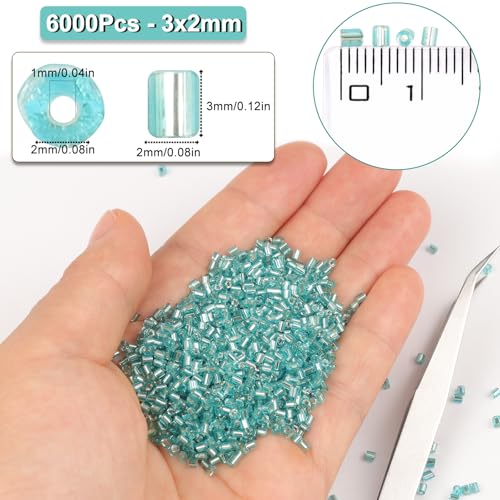 6000pcs Sky Blue Bugle Beads Bulk, Embroidery Tube Short Beads for Jewelry Making, Bracelet,Necklaces Supplies,Craft DIY(3x2mm) - color: Sky blue