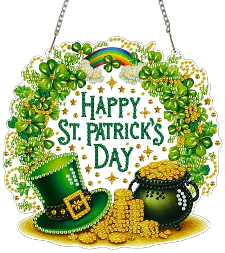 Hanging Diamonds Art kit for Adult,Saint Patrick Wreath Pendant Diamonds Painting Art Kit,7.0x6.8inch Acrylic Diamonds Painting Board Kit Ornament, Special Crystal Diamond Hanging Ornament - color: Dp02577
