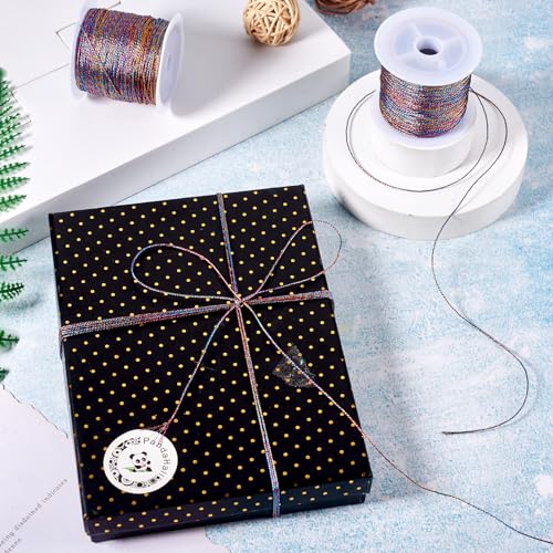 Beadthoven 2 Rolls Metallic Cord Twine, Colorful Thread String for Bracelet Making Rainbow Jewelry Braided Thread Rope 9-Ply Embroidery Thread Floss for Gift Wrapping Home Décor Upholstery Curtain - color: Deep Metallic Color-colorful
