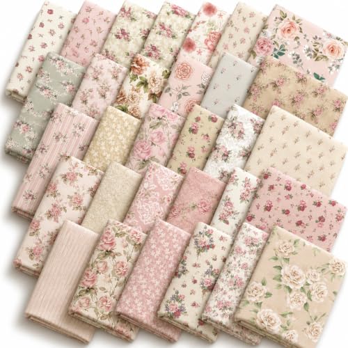 JarThenaAMCS 60Pcs Floral Cotton Fabric Bundles Pink Retro Floral Fabric Squares Spring Summer Quilting Patchwork for DIY Handmade Sewing Crafting, 10 x 10 Inch