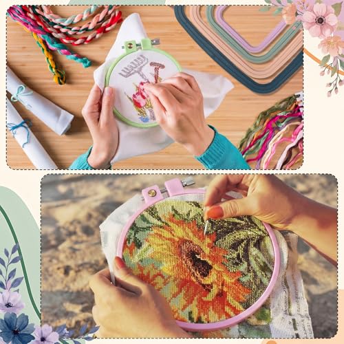 Hotop 10 Pcs Mini Embroidery Hoops ABS Plastic Cross Stitch Hoop for DIY Craft Art Sewing Needlework Cross Stitch Embroidery Projects(Round) - style: Round