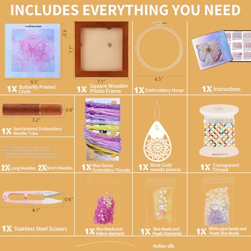 Craftreasure Butterfly Embroidery Kit, Purple-Intermediate - color: Romantic Purple-Intermediate