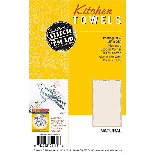 Aunt Martha's Stitch 'Em Up Hemmed Kitchen Towels, 18 by 28-Inch, Natural, 2-Pack - color: Natural, size: 18" x 28" (2 towels)