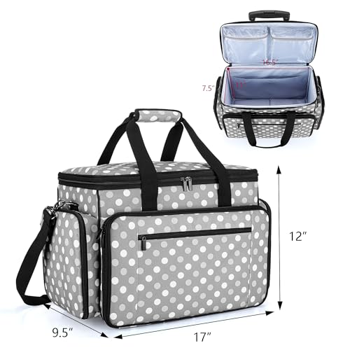 LUXJA Sewing Machine Case with Detachable Dolly, Gray Dots - color: Gray Dots, style: Sewing Machine Trolley