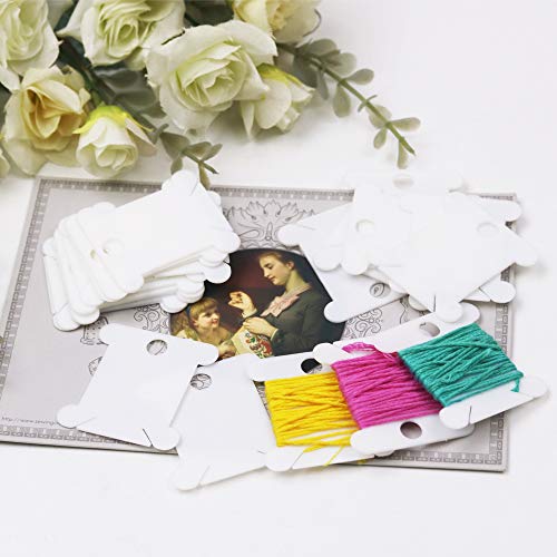 50 Pcs Floss Bobbins for Cross Cotton White Stitch Thread Plastic