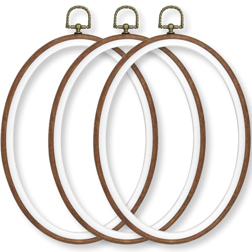 Celley Embroidery Hoops, Oval Wood-Look, 3 Pcs (Wood-Look, 5.5 X 4.4 Inches) - size: 5.5 X 4.4 Inches
