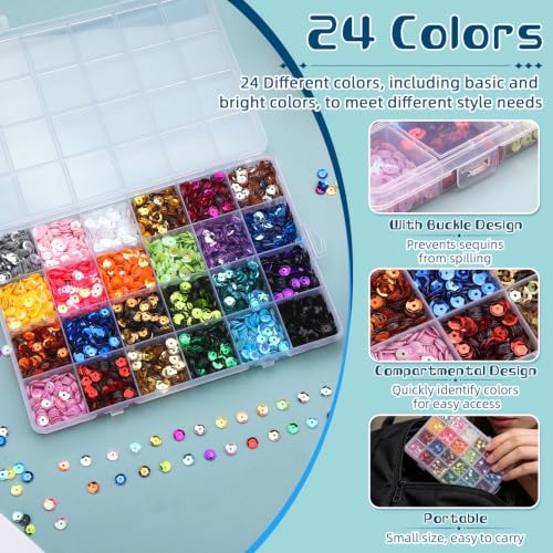 6MM Bulk Loose Sequins, 24 Colors Round Embroidery Sequin for Crafts - size: 6mm