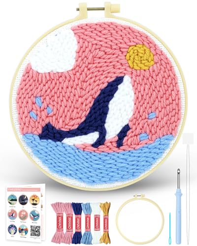FIVEIZERO Yarn Punch Needle Craft Kit for Beginners,Pink Whale Pattern - color: Pinkwhale