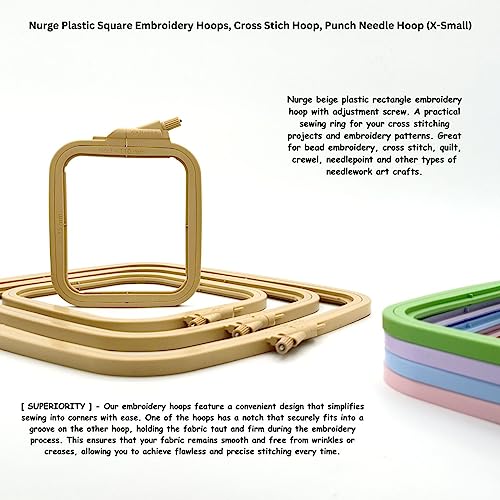 Nurge Square Embroidery Hoop - Plastic Cross Stitch Frame for Needlepoint & Embroidery - Adjustable Craft Hoop - Beige - No:1 (X Small) - color: Beige, size: No:1 (X Small)