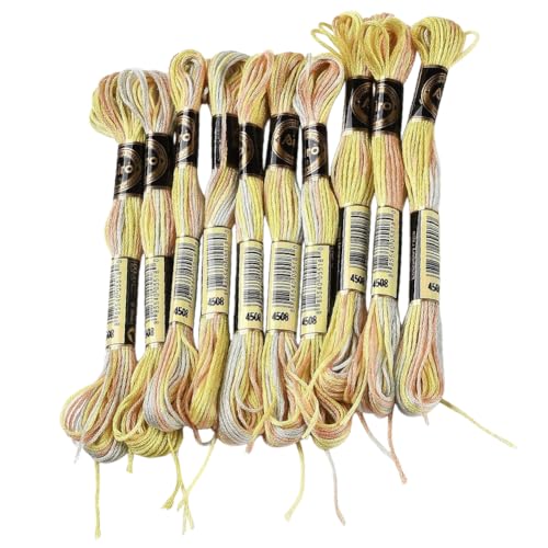 10 Skeins 6 Strands Yellow Hand Variegated Embroidery Floss Gradient Cross Stitch Thread Polyester Friendship Bracelet String Yarn Bracelets Threads Bulk for Sewing Knitting Crafts Stitching - color: Yellow