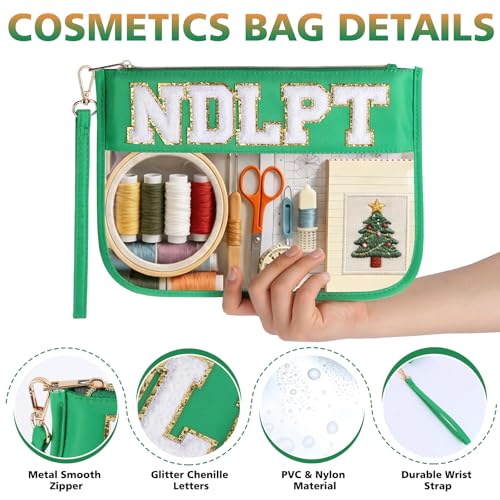 Needlepoint Project Bag Sewing Gifts Embroidery Sewing Bag Craft Storage Organizer NDLPT Clear Zip Pouch Bag - color: Green, size: Flat-M