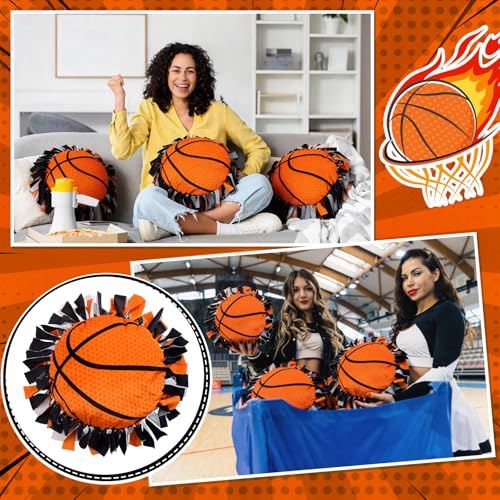 Weysat 6 Sets Basketball Tied Pillow Craft Kit DIY Orange Basketball Shaped Pillow Craft Gifts with PP Cotton for Sports Theme Party Room Decor VBS School Favors Classroom Giveaways - style: Basketball
