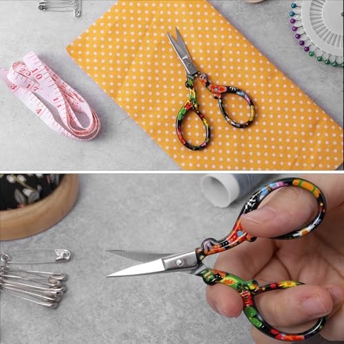 Xinjoduz 2 PCS Small Craft Scissors, 3.62" Sharp Embroidery and Crafting Scissors with Leather Cover, Stainless Steel Stork Shaped Crochet Sewing Scissor for Needlework and DIY Crafts, Black Flower