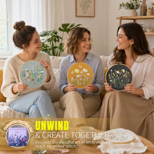 ETSPIL Embroidery Kit for Beginners, 2 Hoops, 4K Video, 4 Floral Patterns - color: flower A4