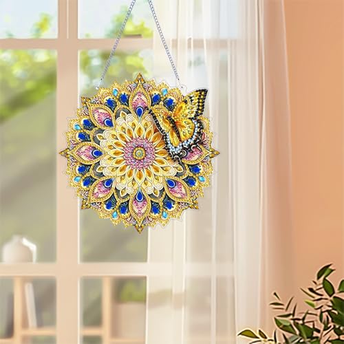 ZeeLionArt Hanging Diamond Art Kits for Adults,Butterfly Pendant Diamonds Painting Art Kit,7.0x7.1inch Acrylic Diamonds Painting Board Kit Ornament, Special Crystal Diamond Hanging Ornament - color: DP04142