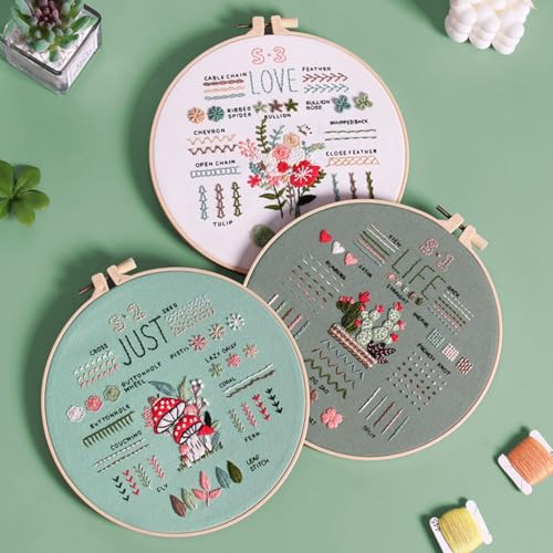 Highkick Embroidery Kit for Beginner, Top 34 Stitches for Embroidery Adults Starter,with Step by Step Illustrations, Patterns